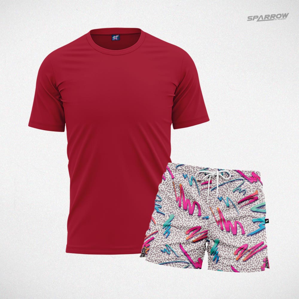 Premium T-shirt and Patterned Swim Shorts – Men’s