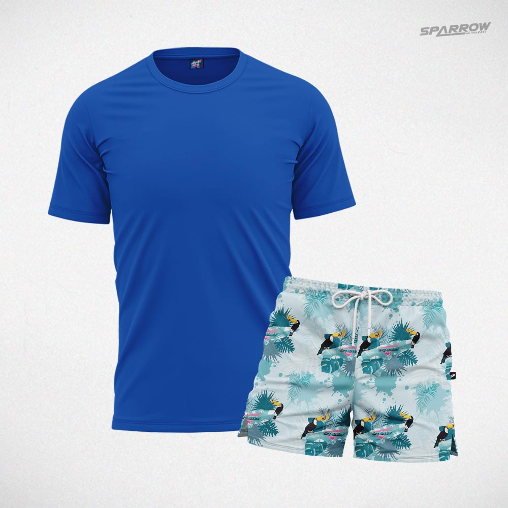 Premium T-shirt and Patterned Swim Shorts – Men’s